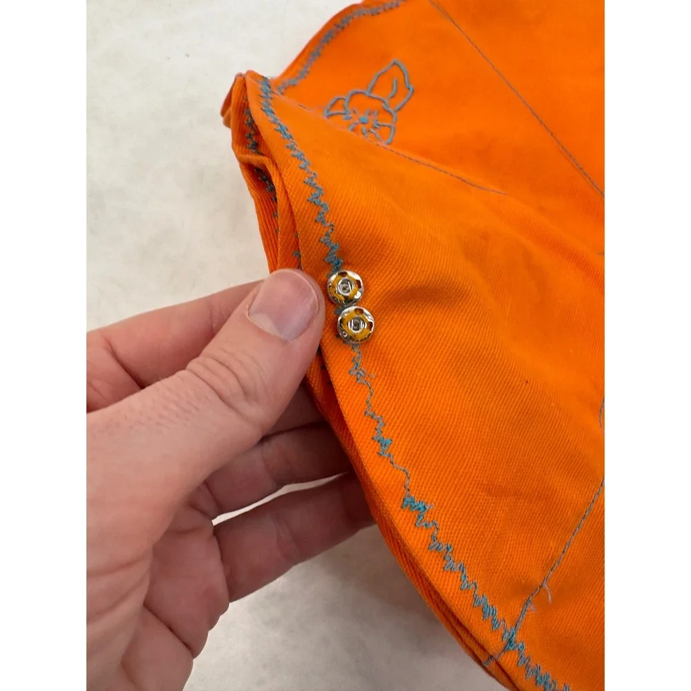 Vintage Handmade Packable Jewelry Holder Orange Blue Floral Embroidered Travel